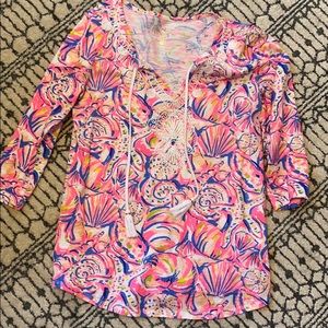 Lilly Pulitzer Hot Pink 3/4 Cotton Top, Size S